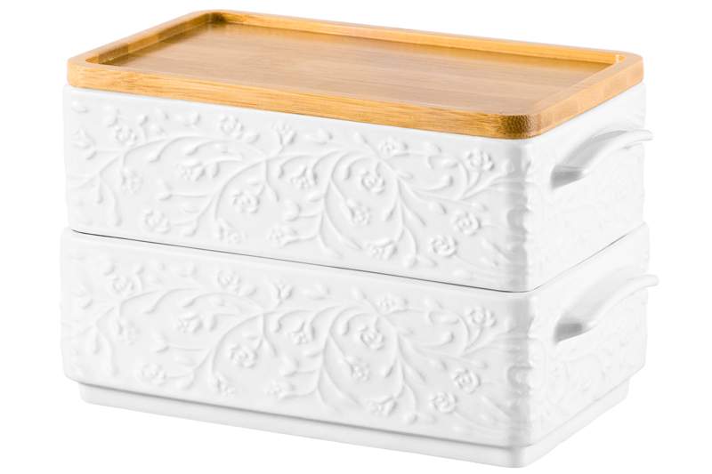 ELAN GALLERY Веточки-цветочки Набор блюд д/холодца 630102 2штх800мл с крышкой 20,5х12,5х11,5см