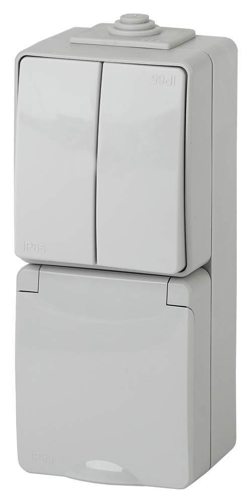 Блок Эра розетка+выкл.двойн.ветр.IP65 16А(10АХ)-250В ОУ Эра Эксперт 11-7608-03 серый