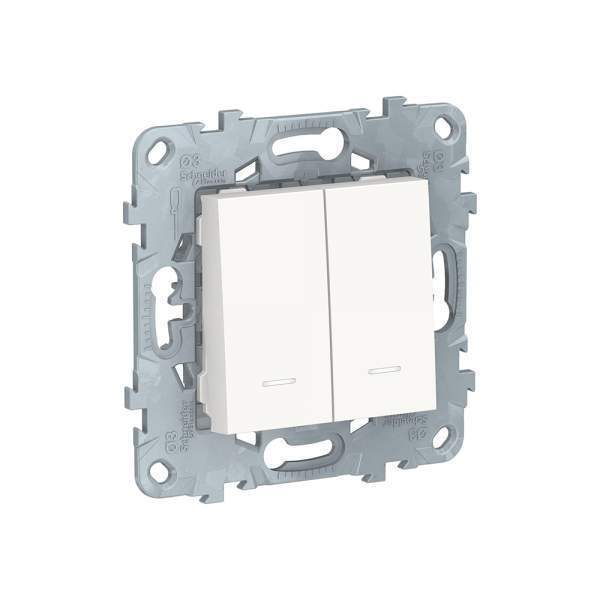 Переключатель  Unica New Бел. 2-кл ,2 х сх.6а ,  NU521318n