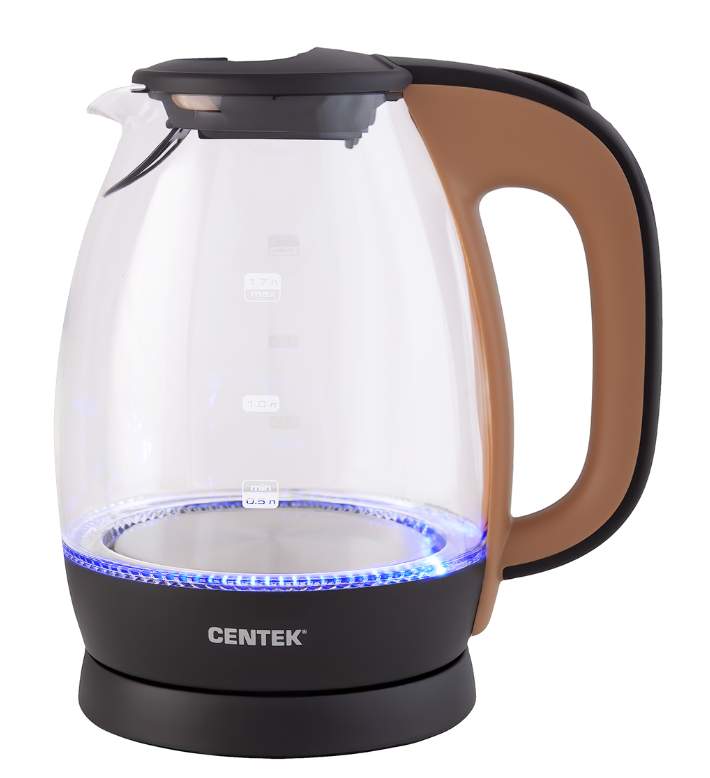 Чайник Centek CT-0056  бежевый/кофе стекло  1,7л