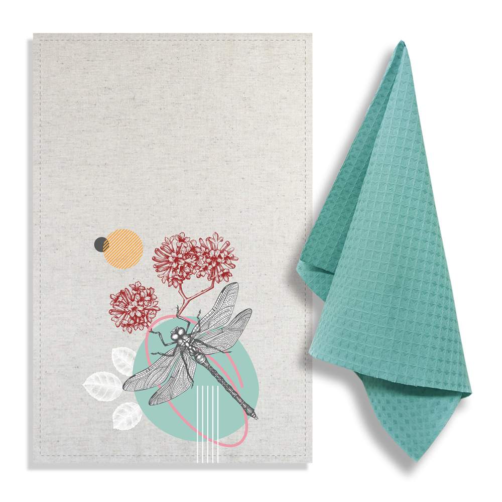 GRAND STIL Комплект полотенец Стрекоза в поле (полулён 39х60см 1шт +вафля 35х60см 1шт) ЛВ-308