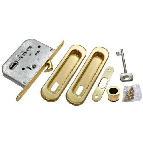 Комплект MHS150 L SG (ручка+ замок под ключ буратино) мат.золото MORELLI