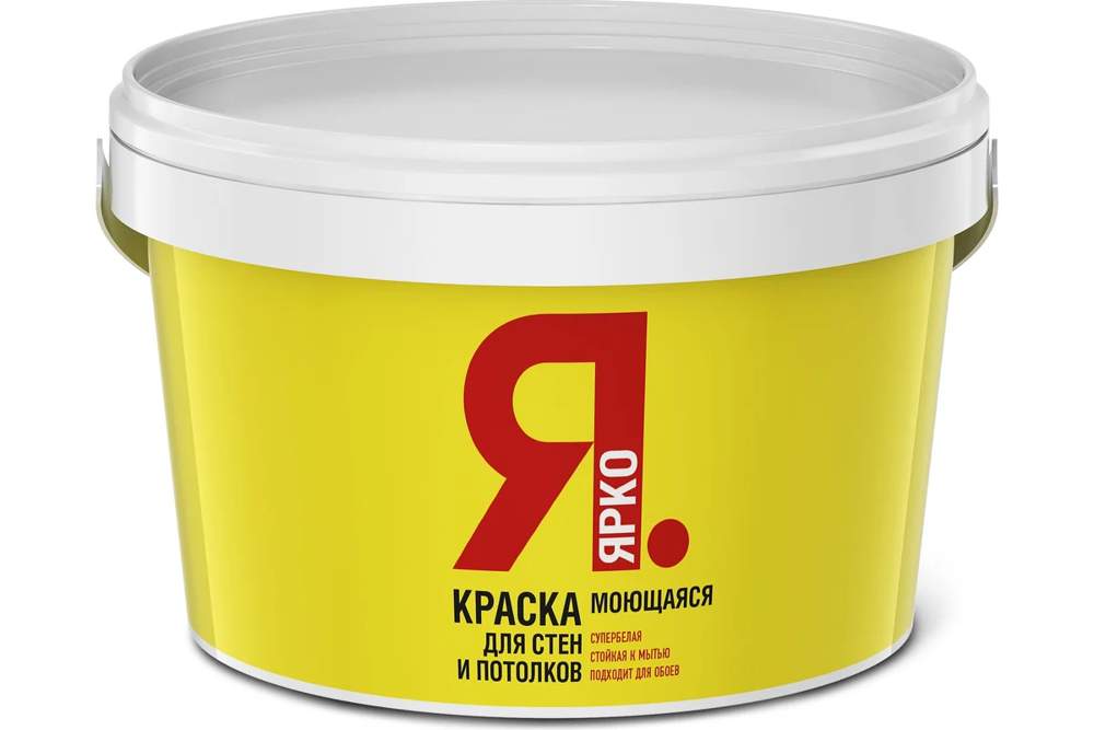 Краска ЯРКО для стен и потолков моющаяся белая ведро 6 кг