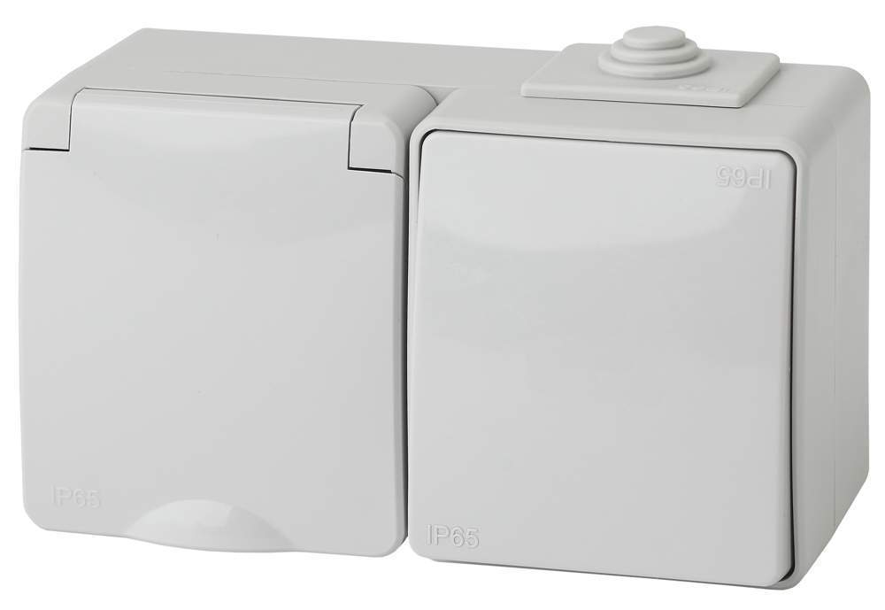 Блок Эра розетка+выкл.гориз. IP65 16А(10АХ)-250В ОУ Эра Эксперт 11-7601-03 серый