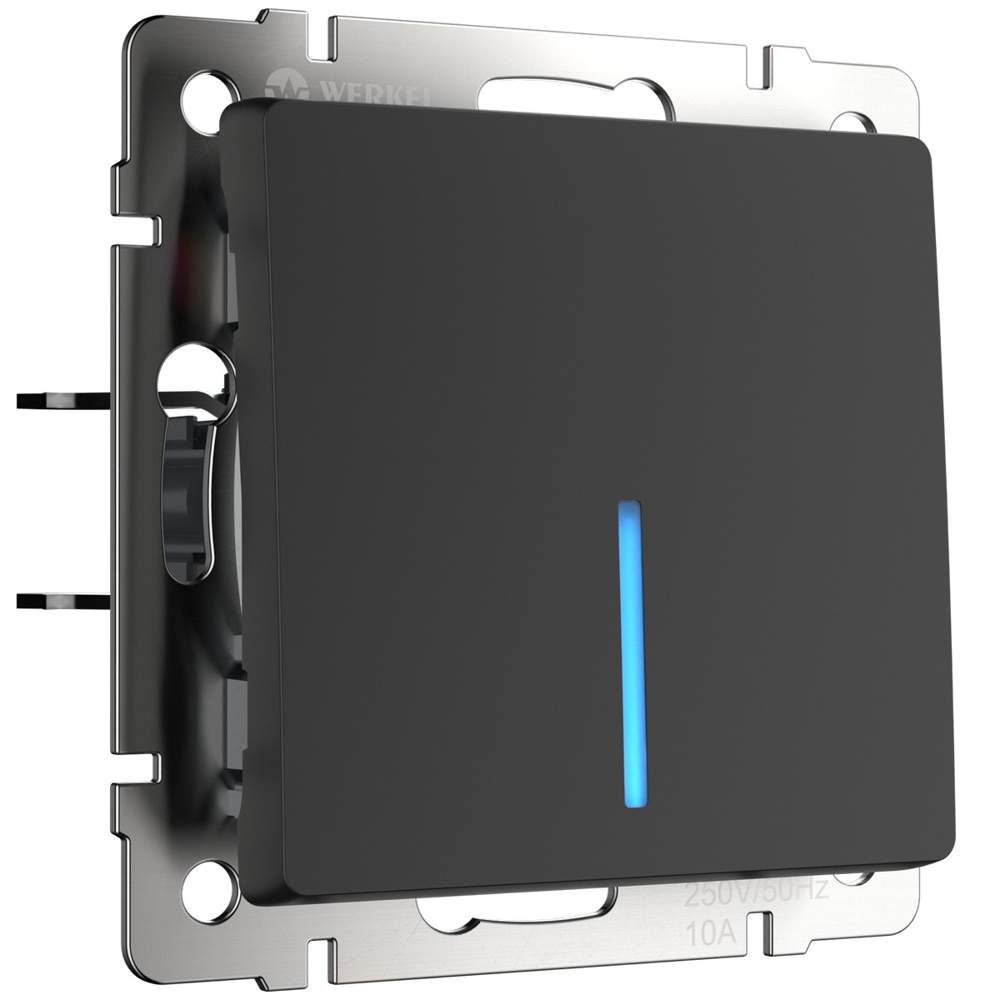 Выкл.  Frame 1-кл. с подсв.  чёрный мат.  WL08-SW-1G-LED  -  W1110108