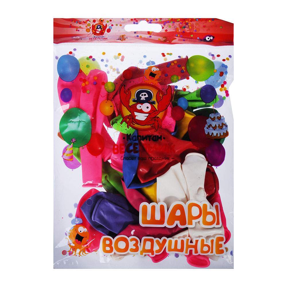 КАПИТАН ВЕСЕЛЬЧАК Шары воздушные 513-195 Микс "10" 25шт пастель 