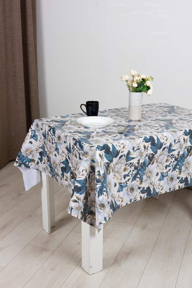 Клеенка ПВХ Глянец Белые пионы 140см тканевая основа Dasch 14377