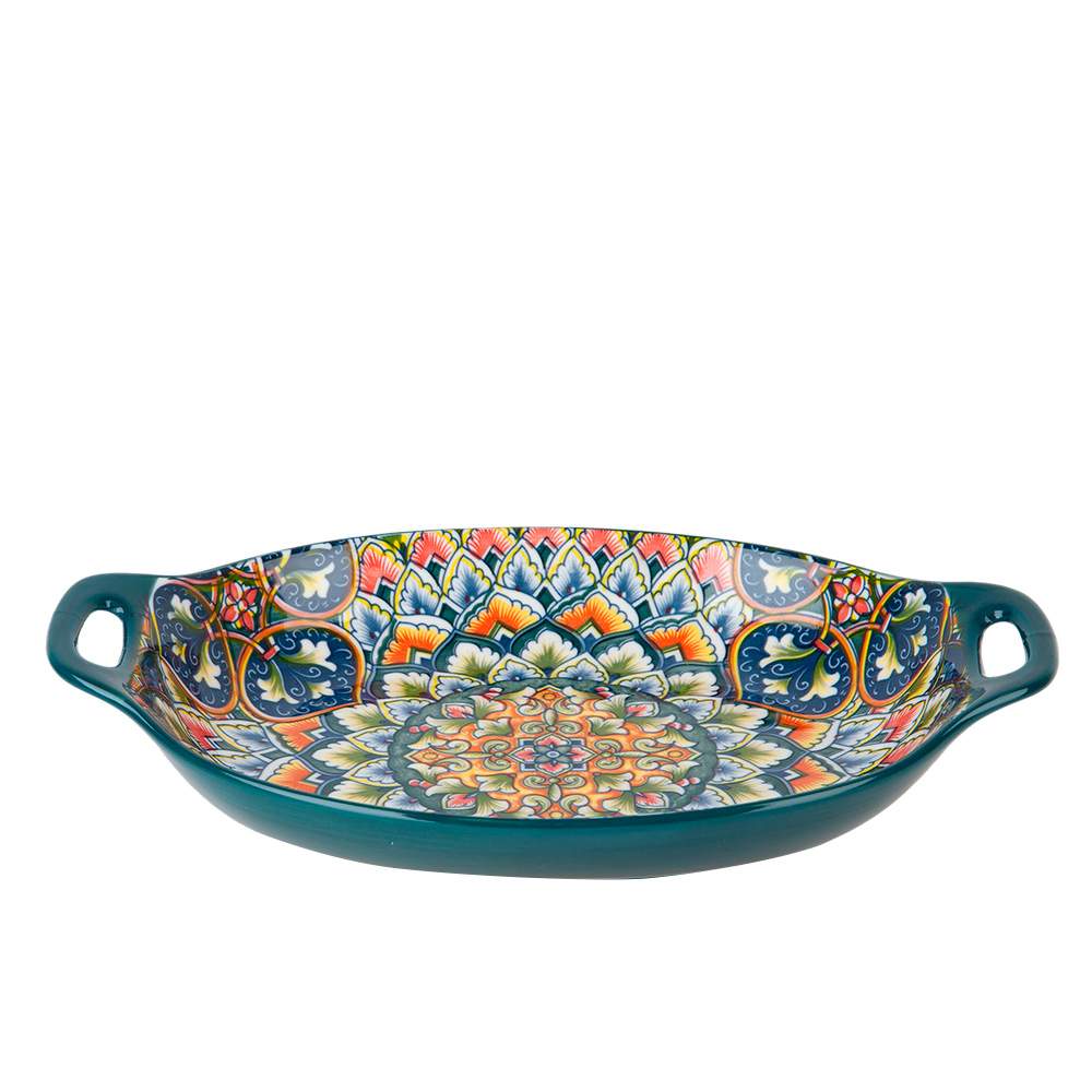 NOUVELLE HOME Arabesque зеленый Блюдо 0860131 с ручками 31х20х5см