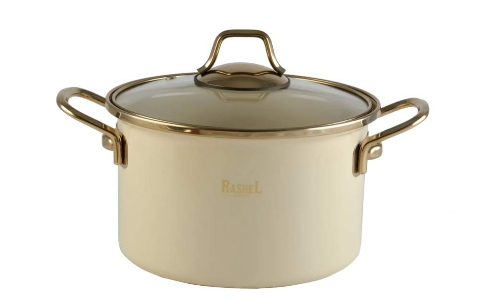 TM RASHEL Gold кремовый Кастрюля 5л 20см ручки (золото) с/кр 3х-слойная эмаль R-07722