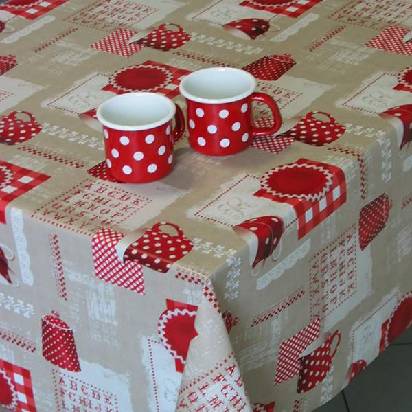 Клеенка ПВХ Camelia Чашки в горошек 140см нетканая основа Borsa 675/1 /7301