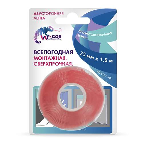 Лента двусторонняя сверхпрочная монтажная 25ммх1,5м W-CON ML5251-5W 25835