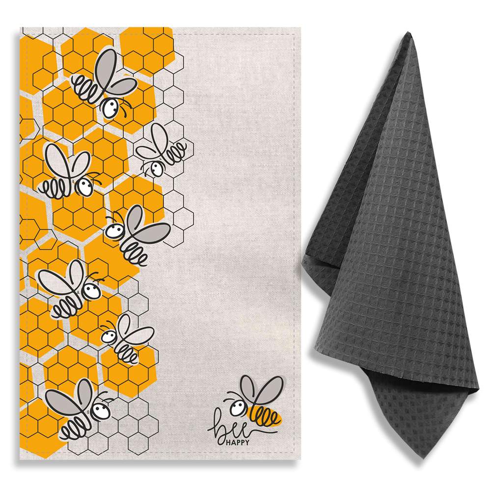 GRAND STIL Комплект полотенец Bee Happy (полулён 39х60см 1шт +вафля 35х60см 1шт) ЛВ-308