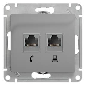 Розетка SE Glossa  Алюмин. RJ11 + RJ45  2-м СП  комп.+тлф кат.5E  GSL000385