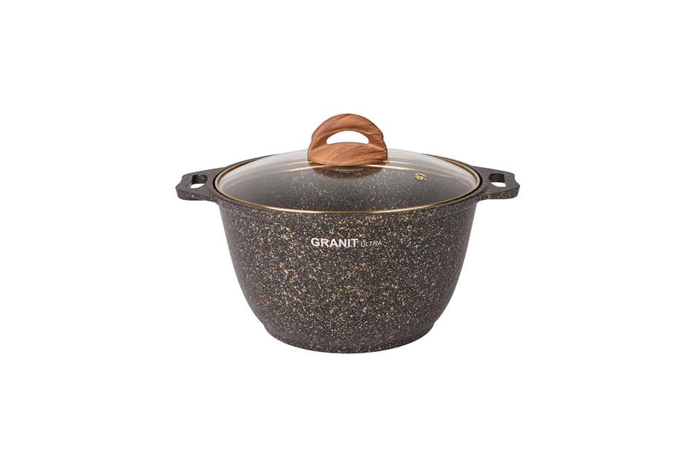 KUKMARA Кастрюля кгбг42а 4л 24х14см АП Granit Ultra (black-gold) стеклянная крышка