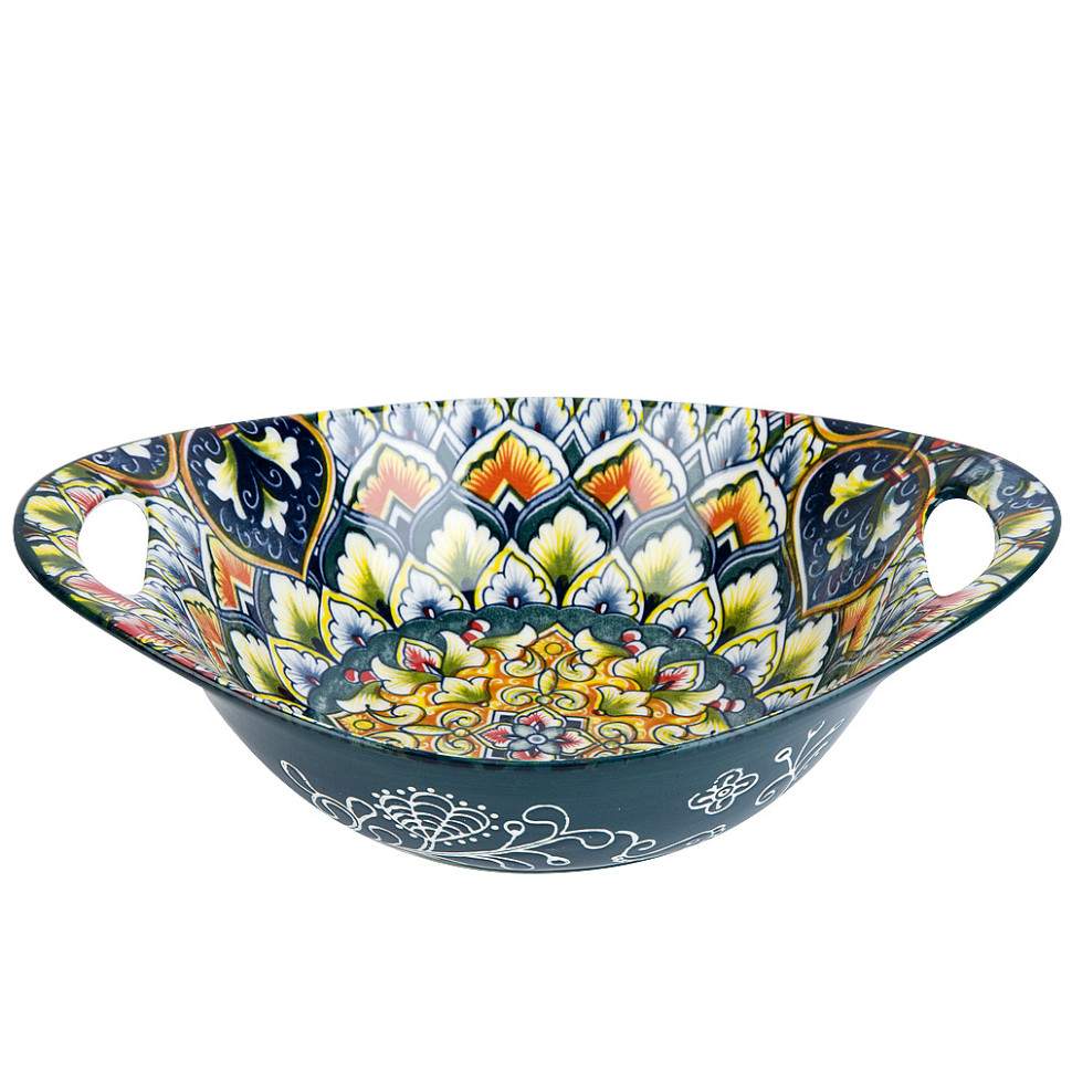 NOUVELLE HOME Arabesque зеленый Салатник 0860080 овальный с ручками 22,7х15,2х6,6см