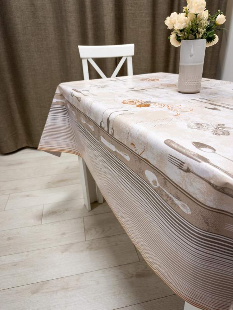 Клеенка ПВХ Miror Столовые приборы 140см нетканая основа Dasch M82010A/14485