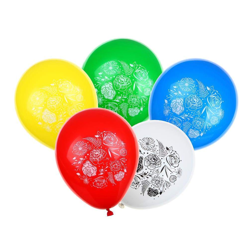 КАПИТАН ВЕСЕЛЬЧАК Шары воздушные 518-063 Микс "12" 5шт цветы и бабочки 518019/022