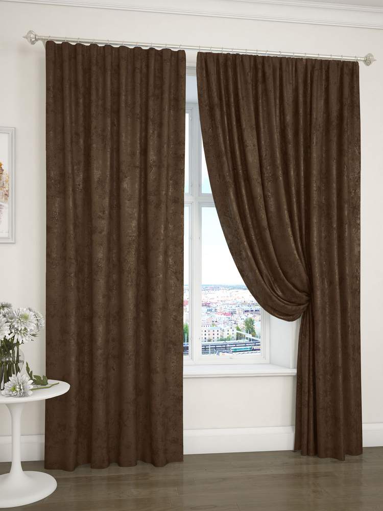 Штора  Портьерная  J700-01 Жаккард  200х260  коричневая (полиэстер)