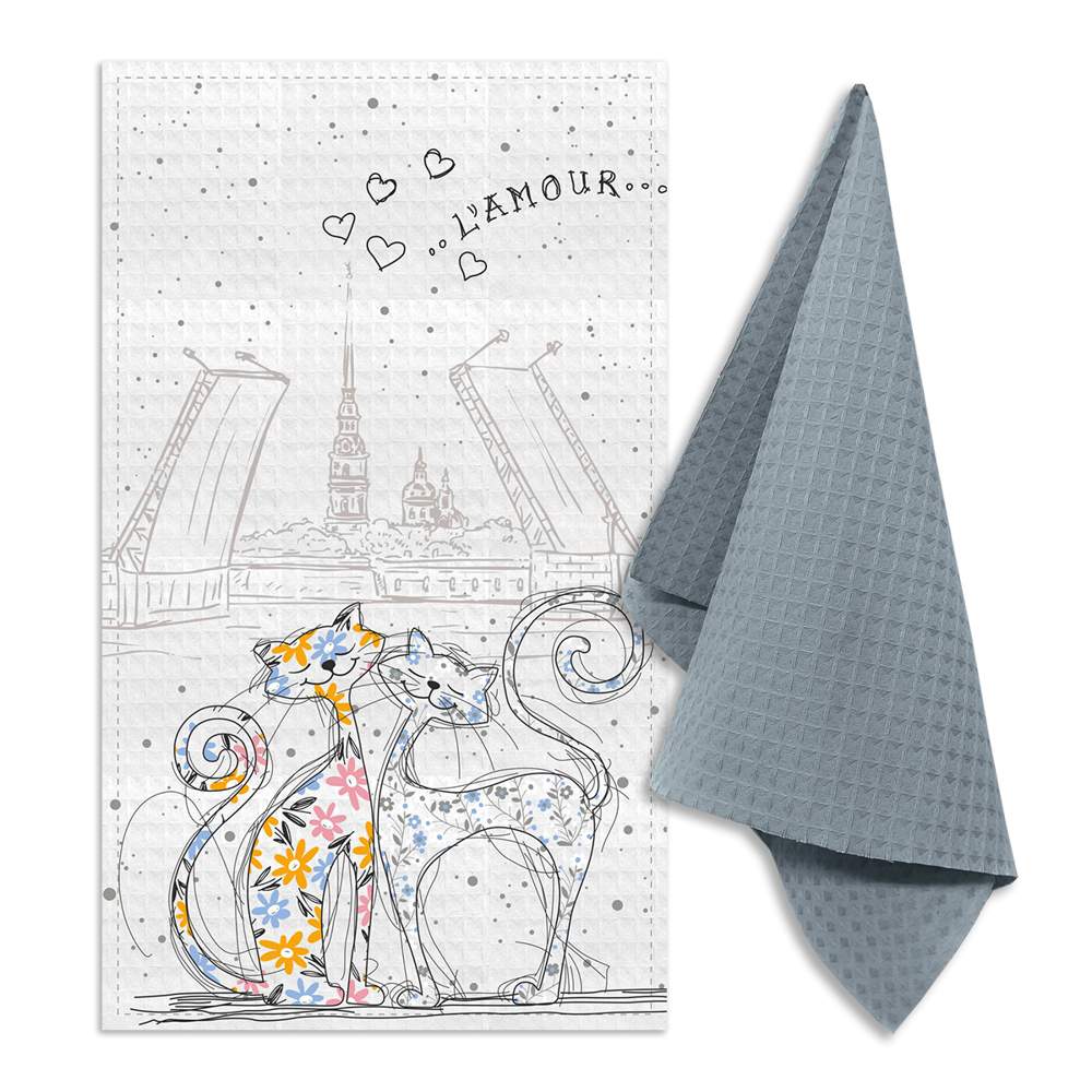 GRAND STIL Комплект полотенец Коты влюбленные 35х60см 2шт вафельные НК-46В20