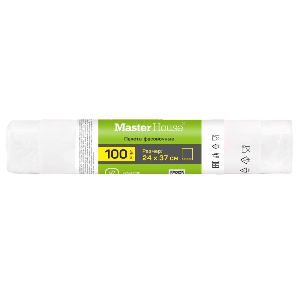 MASTERHOUSE Пакеты фасовочные д/продуктов 60211 Заверни 100шт 24х37см 6мкм рулон   
