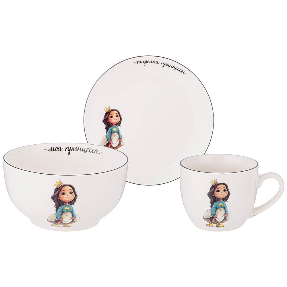 LEFARD Набор детской посуды 260-683 Принцесса 3 пр.(салатник 470мл/тарелка 20см/кружка 220мл)