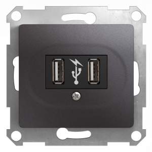 Розетка SE Glossa  Графит  USB  2-м  GSL001332
