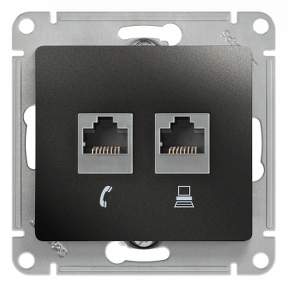 Розетка SE Glossa  Антрацит  RJ11 + RJ45  2-м СП комп.+ тлф  кат.5E  GSL000785