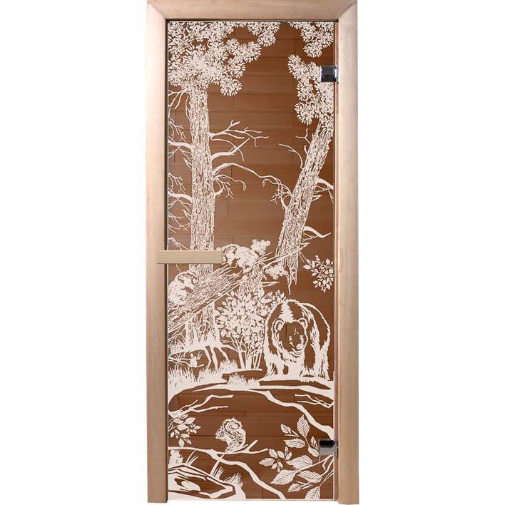 Дверь из стекла  Мишки  бронза 6мм 1,9х0,7м  34010