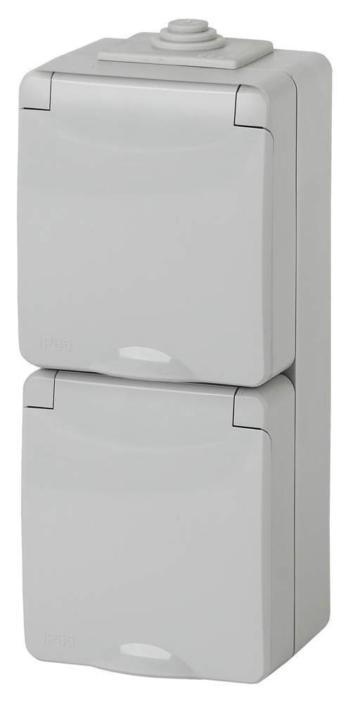 Розетка ЭРА 2x2P+Е верт.IP65 шторки 16А-250В ОУ 11-2608-03 серый