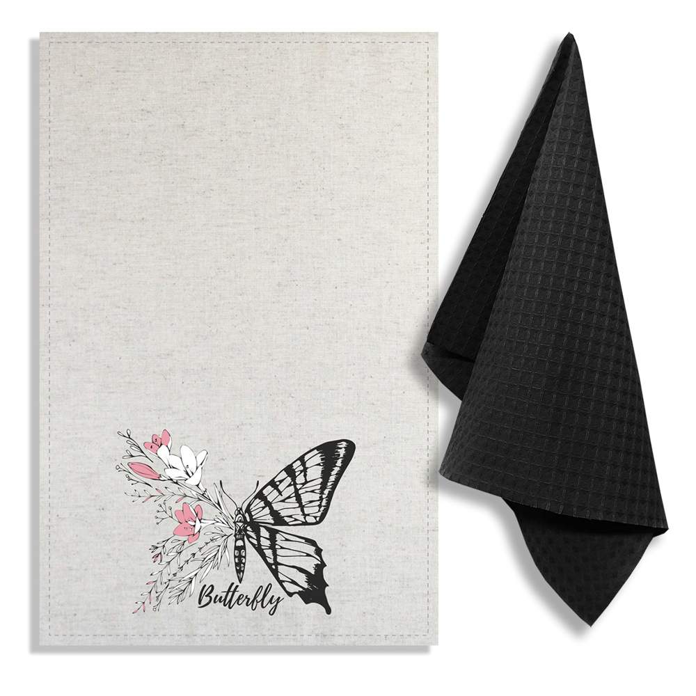 GRAND STIL Комплект полотенец Бабочка (полулён 39х60см 1шт +вафля 35х60см 1шт) ЛВ-308