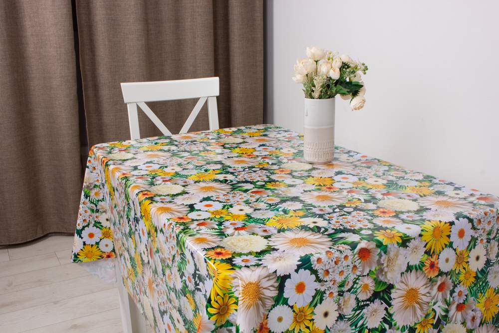 Клеенка ПВХ Глянец Луговые ромашки 140см тканевая основа GX-227A Dasch 15068