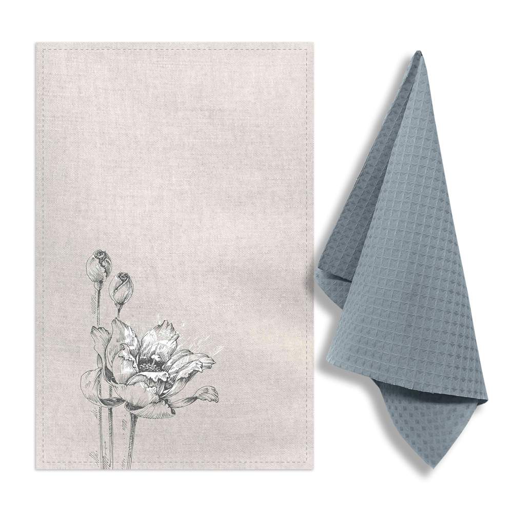 GRAND STIL Комплект полотенец Цветок мака (полулён 39х60см 1шт +вафля 35х60см 1шт) ЛВ-308