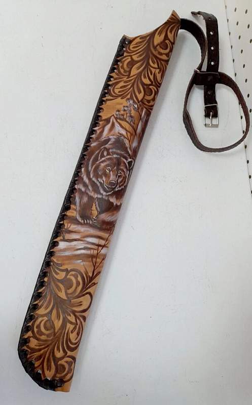 Чехол "Русский лес" малый ручная роспись Медведь нат. кожа