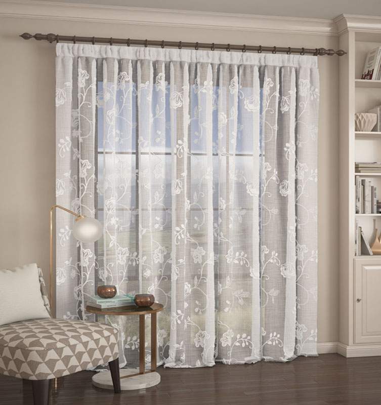 Штора  Вуаль IE105-01  300х260  Белая с вышивкой "под лен" (полиэстер) верх 19см б/вышивки