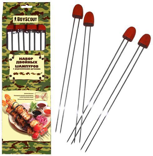 Набор BOYSCOUT двойн.шампуров  38см  дер.руч. 4шт  61052