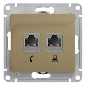 Розетка SE Glossa  Титан  RJ11 + RJ45  2-м СП комп.+ тлф  кат.5E  GSL000485