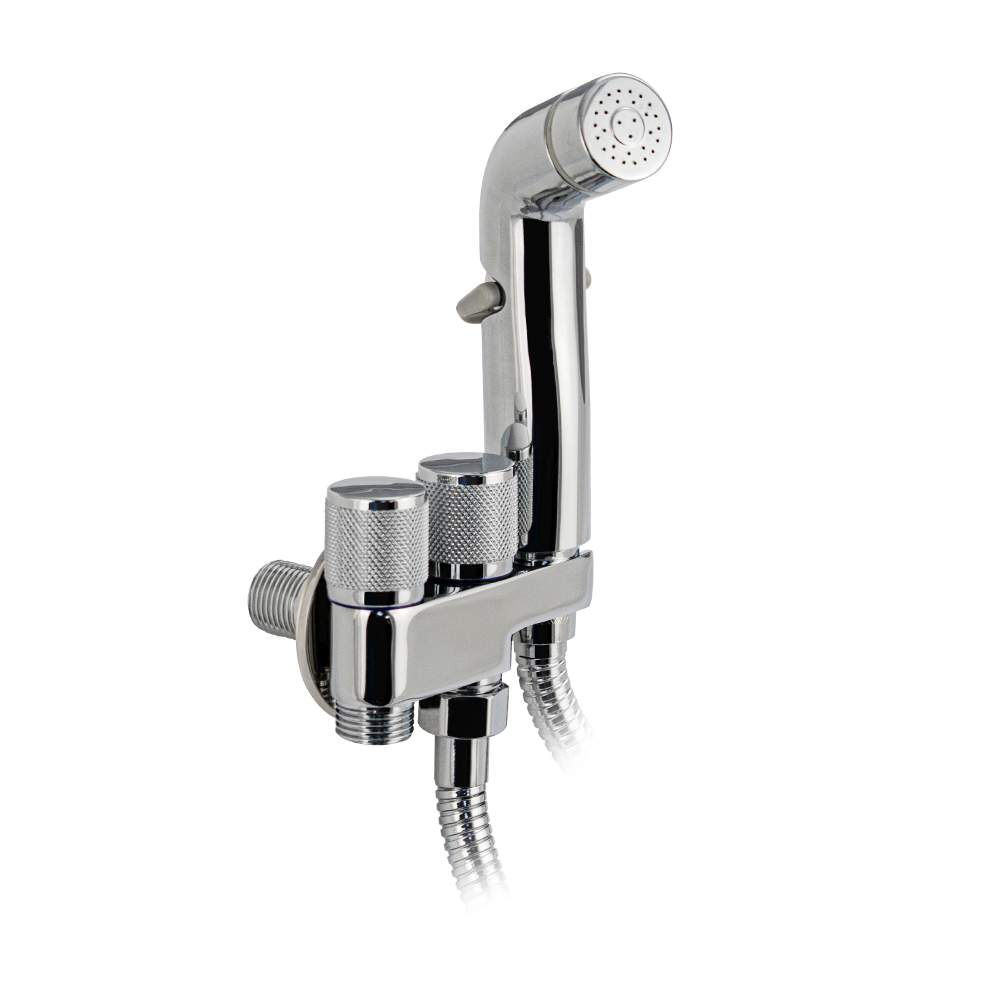 Набор с гигиен, душем МАК 2043 кран с выход,подключ, к унитазу, лейка, шланг, встроен.кронштейн ХРОМ