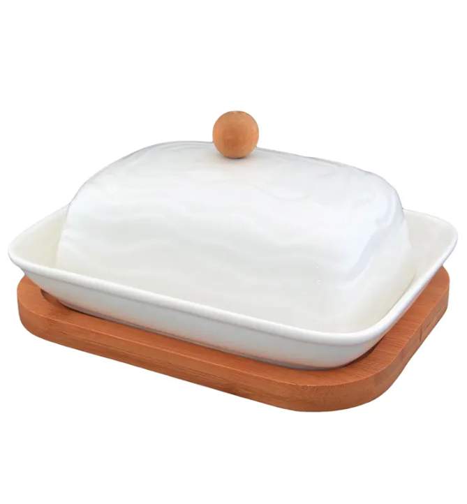 ELAN GALLERY Масленка 540070 Айсберг Волны фарфор/бамбук 18х13х10см 