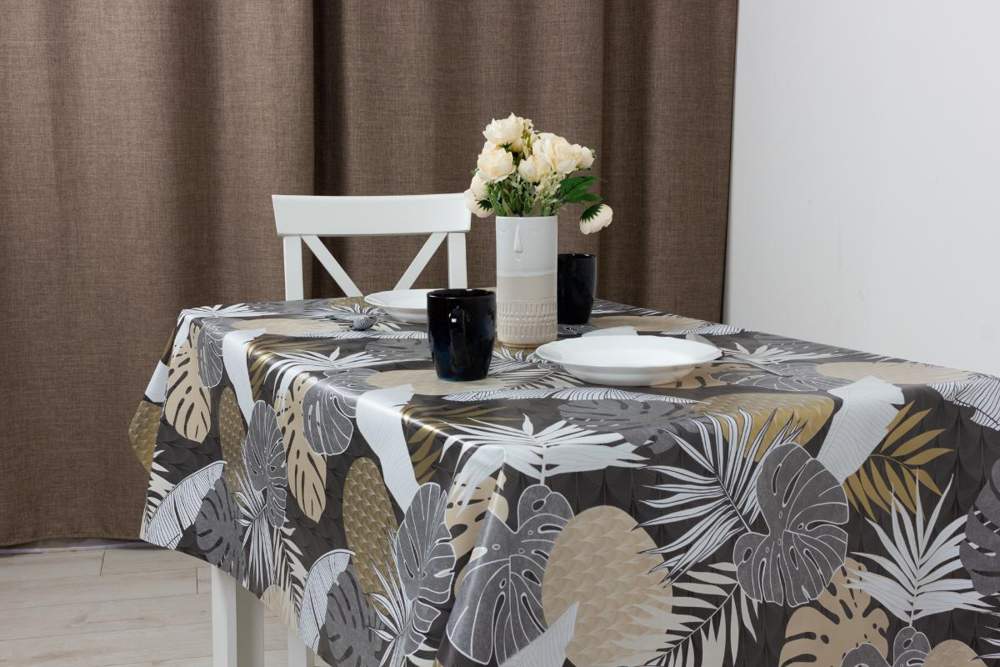 Клеенка ПВХ Zen Тропико серый 140см нетканая основа Borsa 376/10 /12926