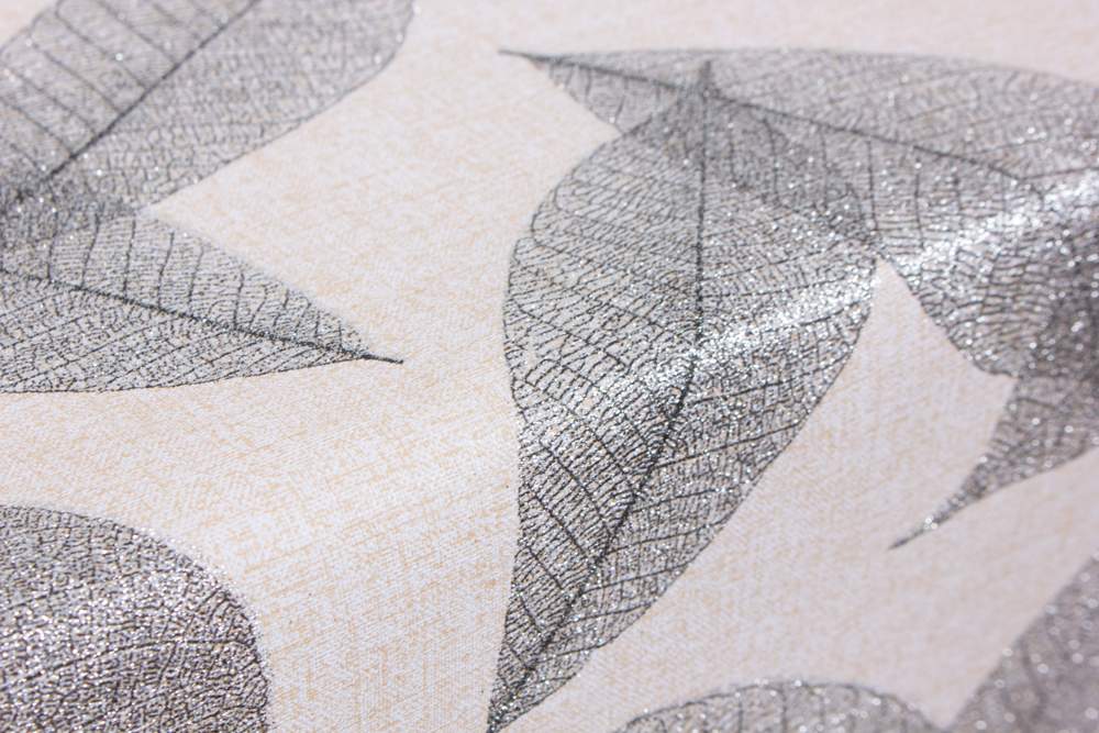 Клеенка ПВХ Аурум Серебряные листья 140см тканевая основа JX-81470A Dasch 15196