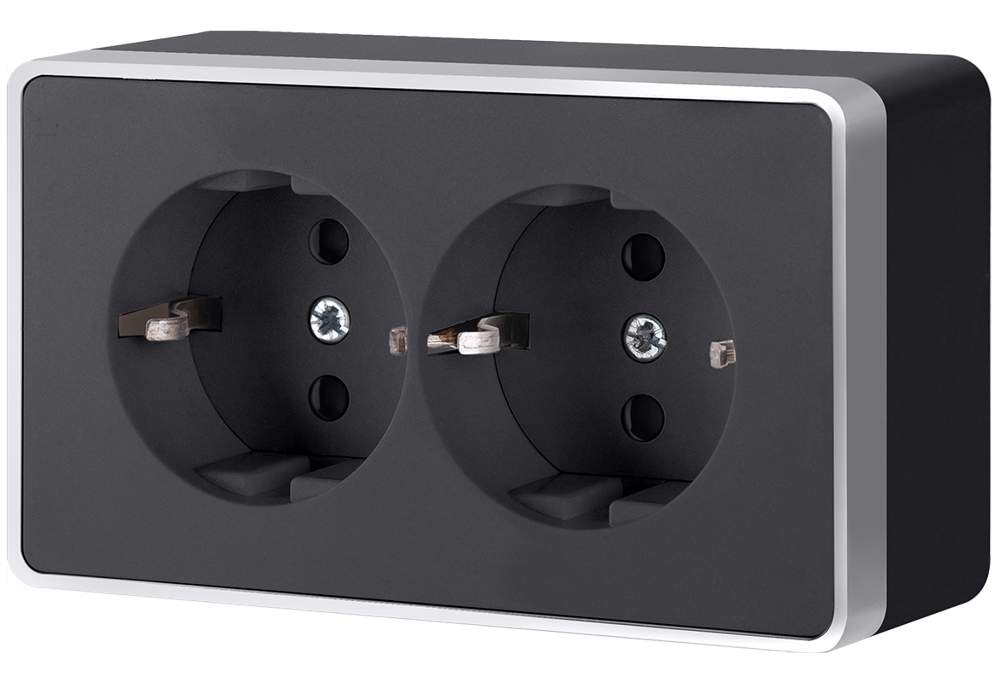 Розетка Werkel Gallant  2-я с/з   черная с серебром  WL15-02-03  -  W5072135
