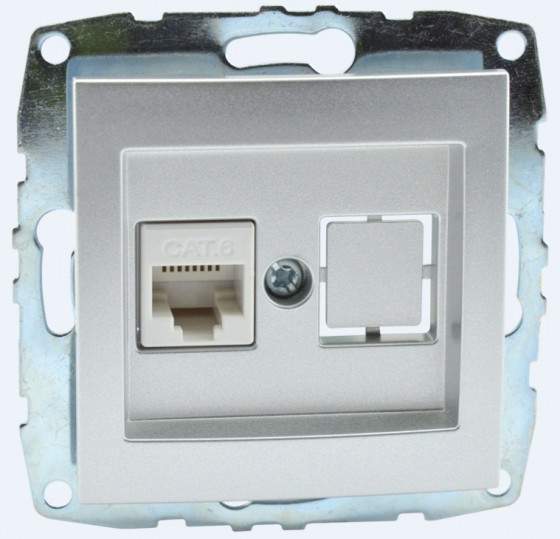 Розетка Mono  500-002105-125  серебро Комп. RJ45  CAT6  с/п L/D