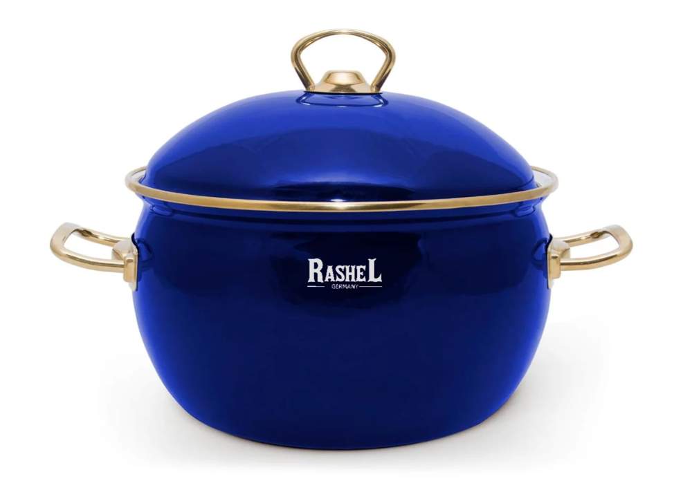 TM RASHEL Premium синяя Кастрюля 3л 18см ручки(золото) металл.крышка 3х-слойная эмаль R1218