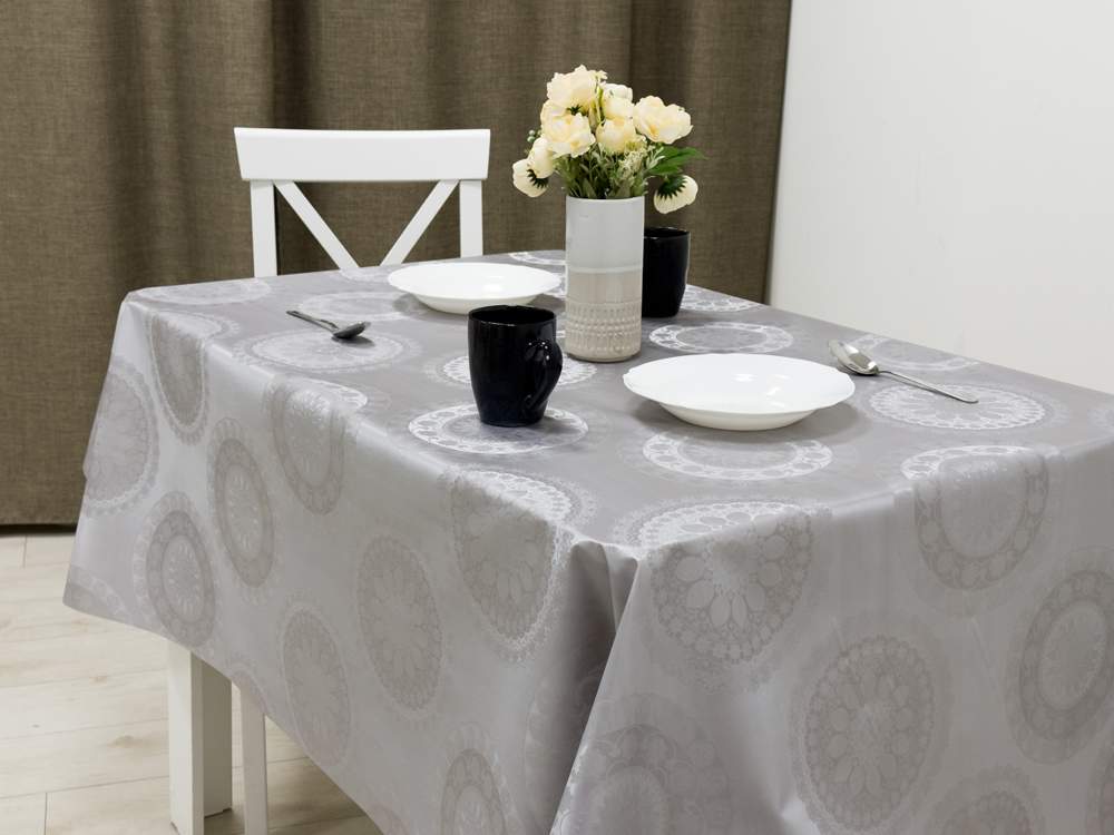 Клеенка ПВХ Афина Серебряное солнце 140см тканевая основа Dasch SY-041I/12848