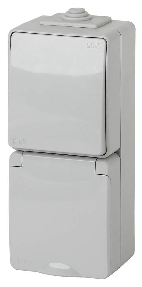 Блок Эра розетка+выкл.ветр.IP65 16А(10АХ)-250В ОУ Эра Эксперт 11-7607-03 серый
