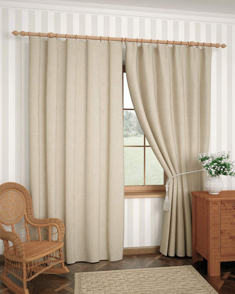 Штора  Портьерная  J804-01 Жаккард  145х260  бежевая,имитация льна (полиэстер)