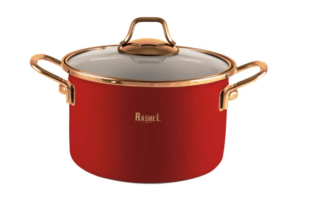 TM RASHEL Gold красный Кастрюля 2,1л 16см ручки (золото) с/кр 3х-слойная эмаль R-05516