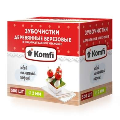 KOMFI Зубочистки березовые в инд.полипропиленовой упаковке мятные 500шт KWN205K 