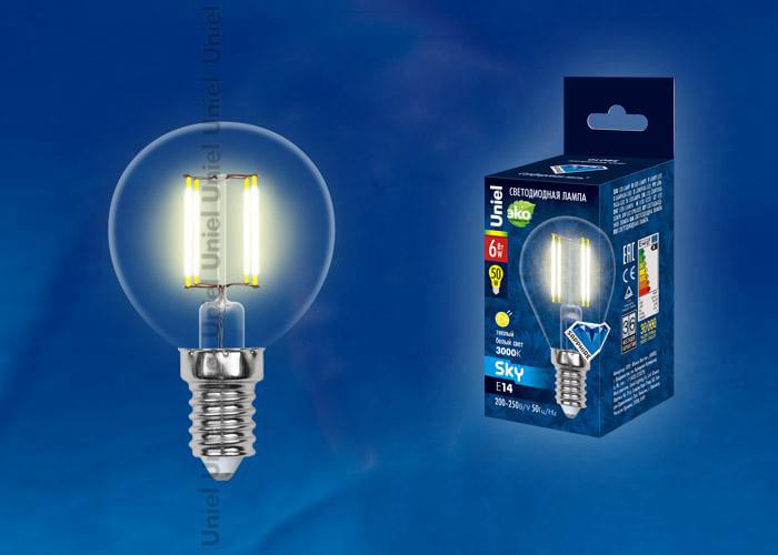 Лампа Uniel Sky LED-G45-6W/WW/E14/CL PLS02WH  UL-00000197