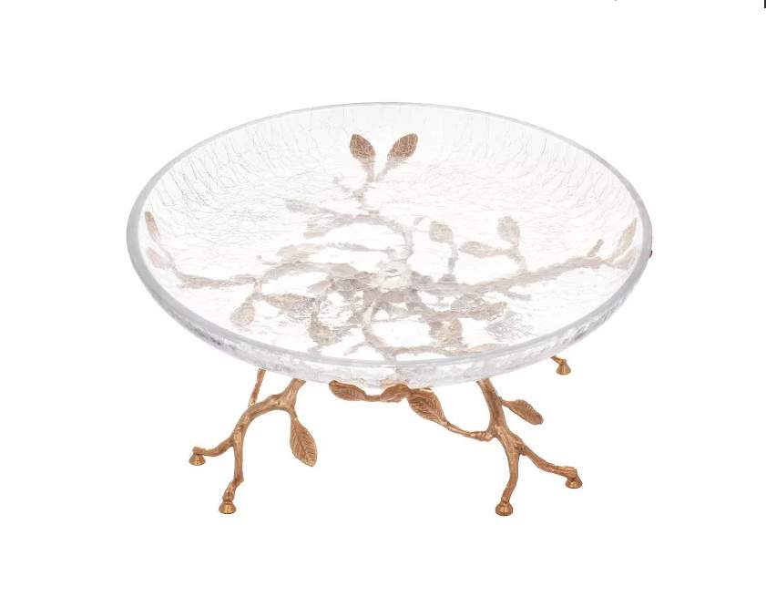 TAJ GLASS Белый обгез золото Блюдо д/торта и фруктов 30,5х30,5х12,5см 64996/63971/N0010A